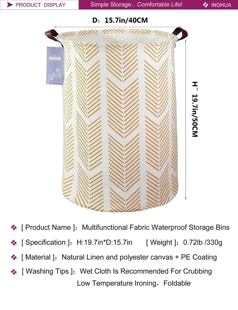 INGHUA Laundry Hamper Large Canvas Fabric Lightweight Storage Basket/Toy Organizer/Dirty Clothes Collapsible Waterproof for College Dorms, Boys and Girls Bedroom,Bathroom(yellow wheat) - Image 2